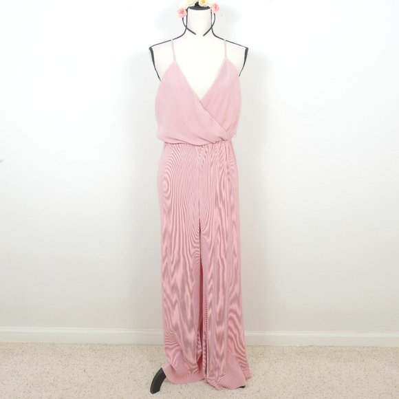 French Kiss Crinkled Satin Romper Strappy Blush Pink Retro Size Medium Jumpsuit - Picture 1 of 12